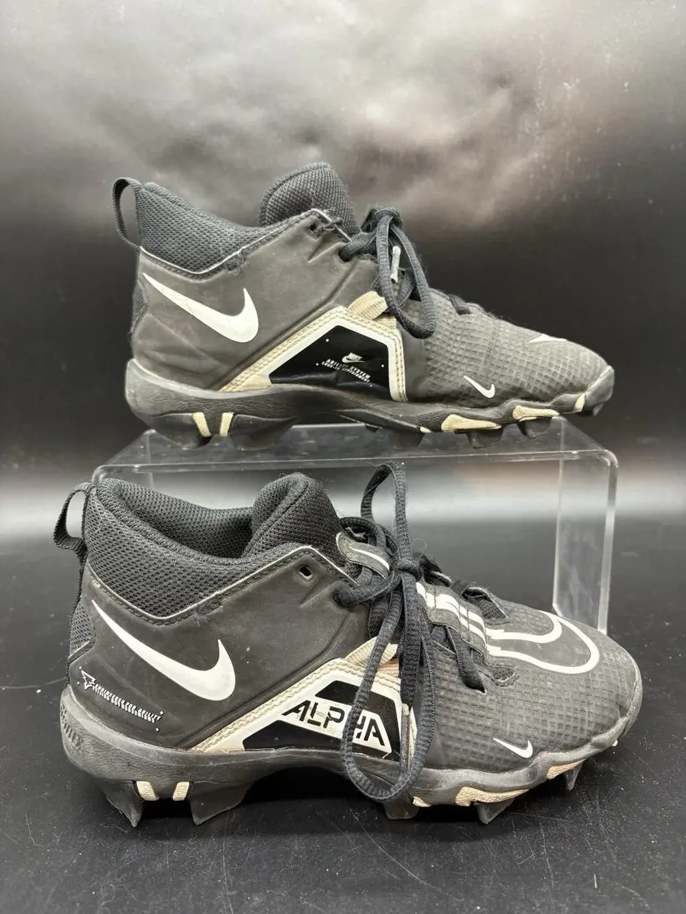 Nike Alpha Menace Shark 3 Football Cleats Youth Size 2Y Black White CV0581-001